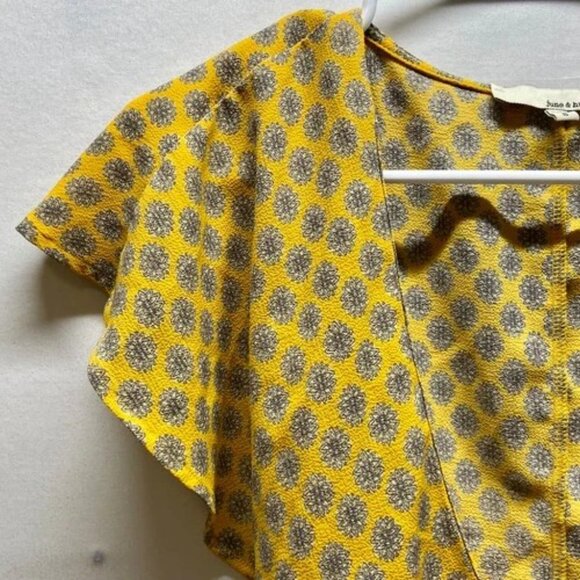 june & hudson Summer Top Women's Small Yellow Floral Open Front Tie Wrap Blouse - Picture 5 of 11